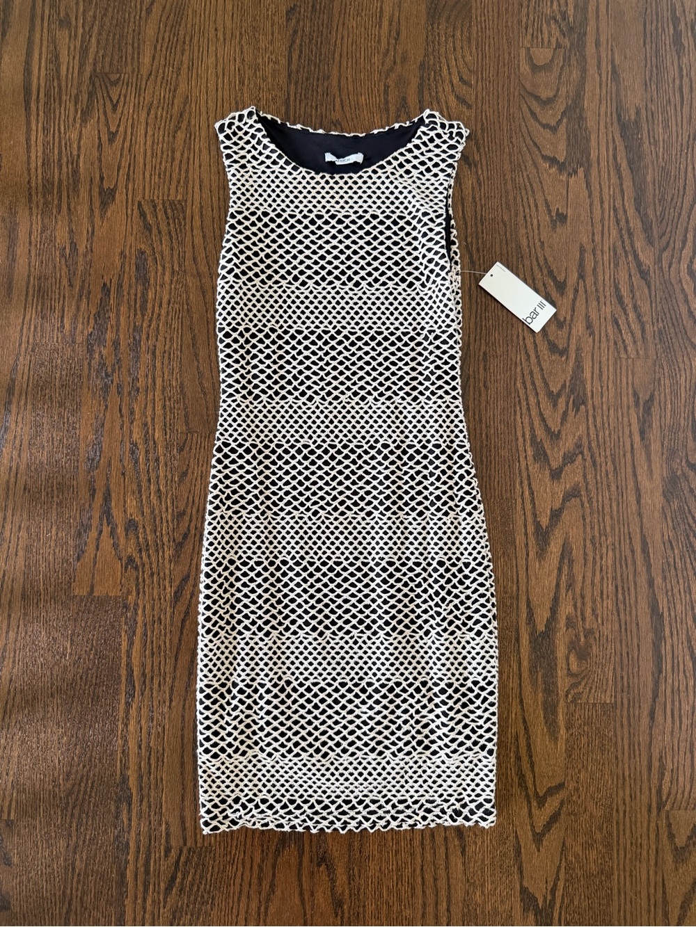 NWT Bar III Sleeveless Black & White Crochet Overlay Dress | size XS